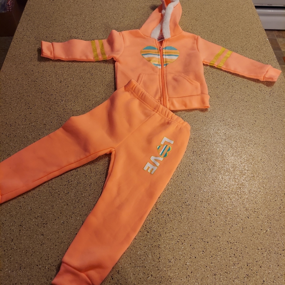 24m outfit zip up sweatshirt, sweatpants  bright Tangerine orange